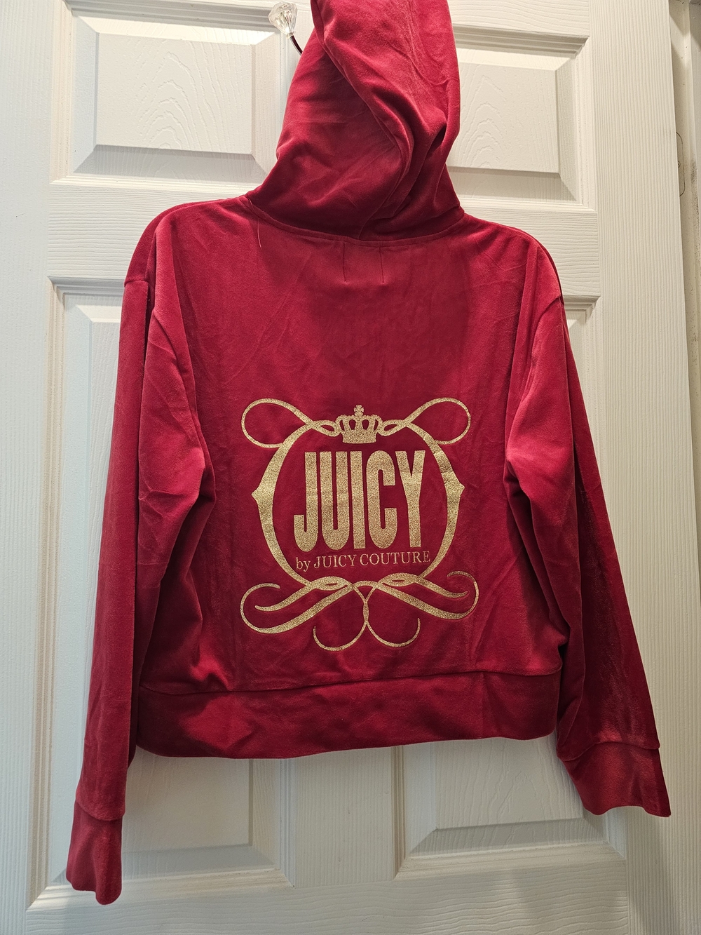 Juicy Couture Red Velour Hoodie with Gold Logo